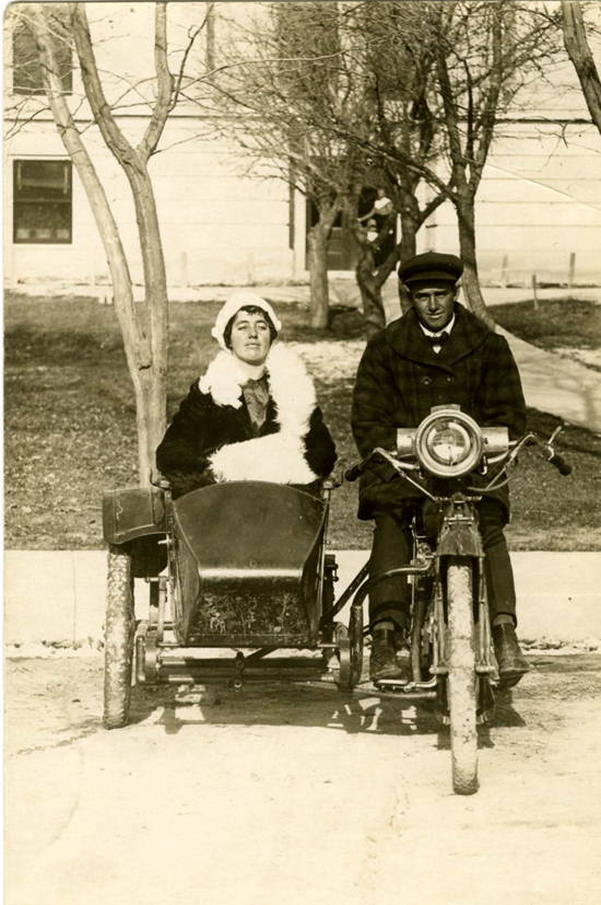 Chester and Faye Beach on motorcycle