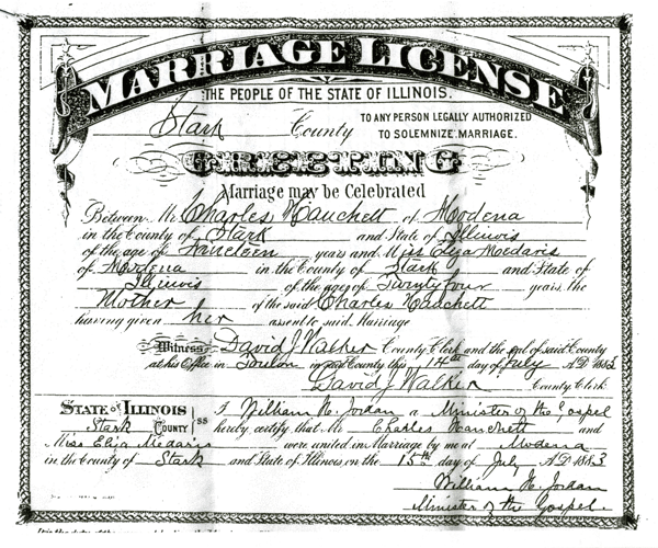 Charles Hanchett and Eliza Medearis Marriage License