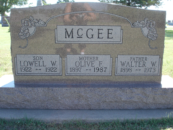 Walter McGee and Olive Wade Headstone