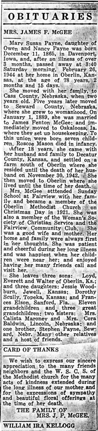 Mary Susan Payne Obituary